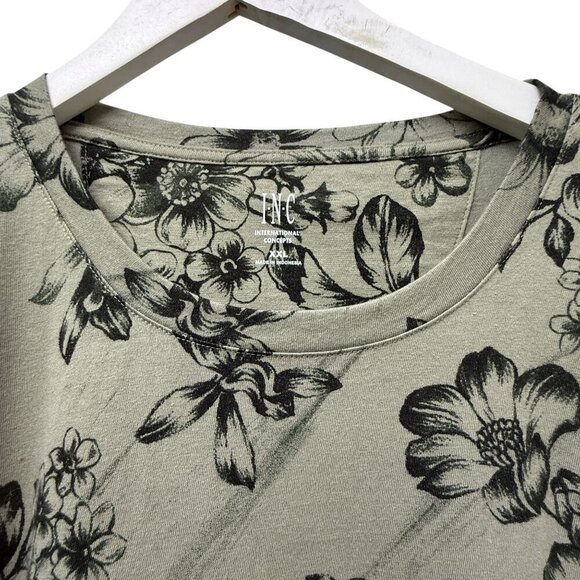 INC International Concepts T-shirt XXL Olive Green Floral Short Sleeve Tee NEW - Picture 2 of 8